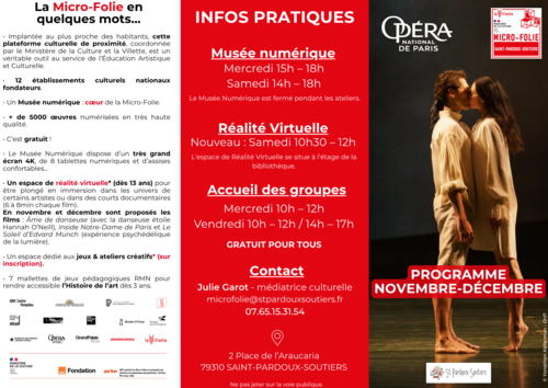 Programme Septembre - octobre 2025 Micro-Folie Siant-Pardoux-Soutiers
