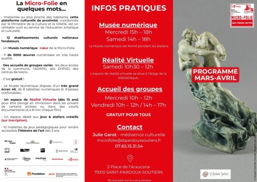 Programme mars avril 2026 Micro-Folie Siant-Pardoux-Soutiers