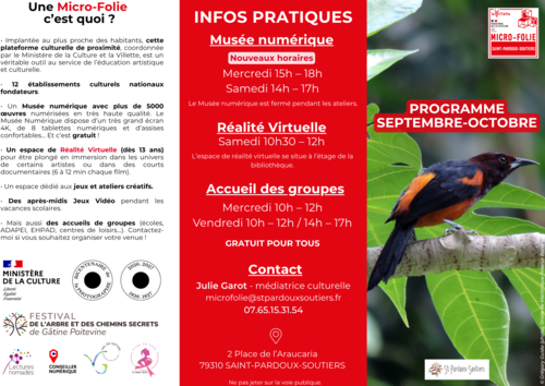 Programme mars avril 2026 Micro-Folie Siant-Pardoux-Soutiers